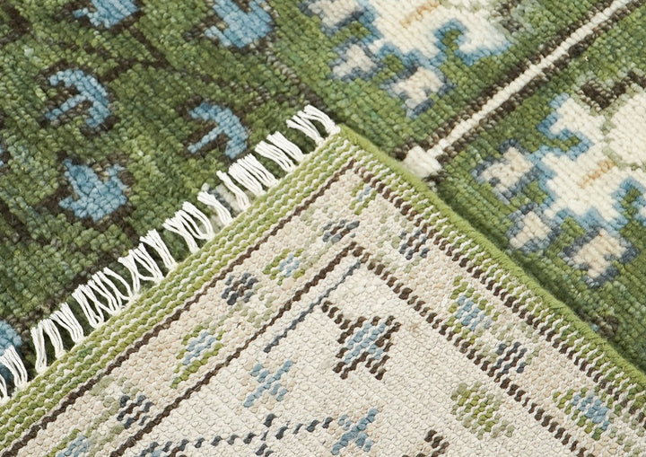 5x8 Green, Ivory, Blue Color Hand Knotted Oushak Wool Transitional Oriental Rug