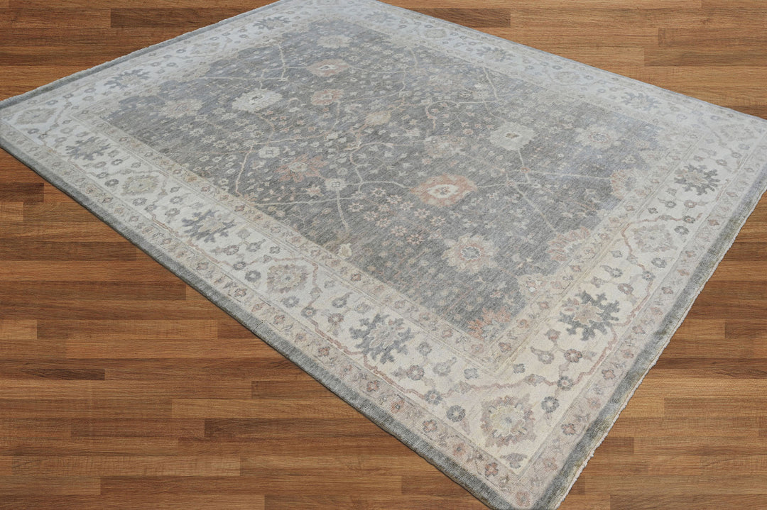 Celeste Rugs Hand Knotted 8x10 Wool Oriental Area Rug Gray with a Classic Turkish Oushak Pattern.