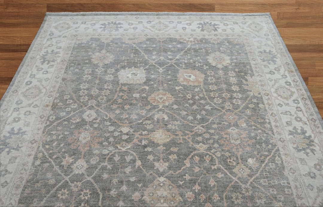 Celeste Rugs Hand Knotted 8x10 Wool Oriental Area Rug Gray with a Classic Turkish Oushak Pattern.