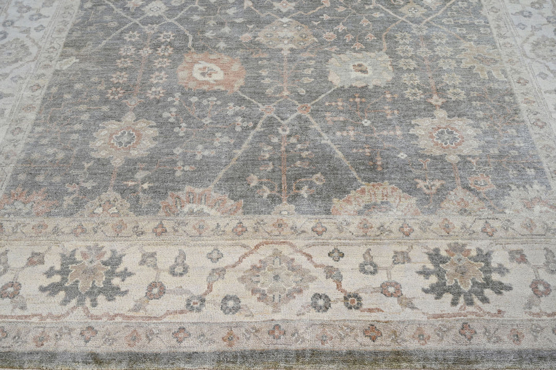 Celeste Rugs Hand Knotted 8x10 Wool Oriental Area Rug Gray with a Classic Turkish Oushak Pattern.