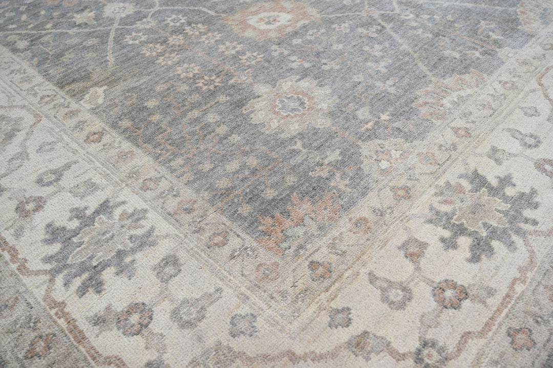 Celeste Rugs Hand Knotted 8x10 Wool Oriental Area Rug Gray with a Classic Turkish Oushak Pattern.