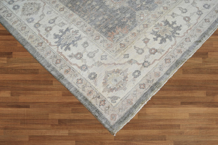 Celeste Rugs Hand Knotted 8x10 Wool Oriental Area Rug Gray with a Classic Turkish Oushak Pattern.
