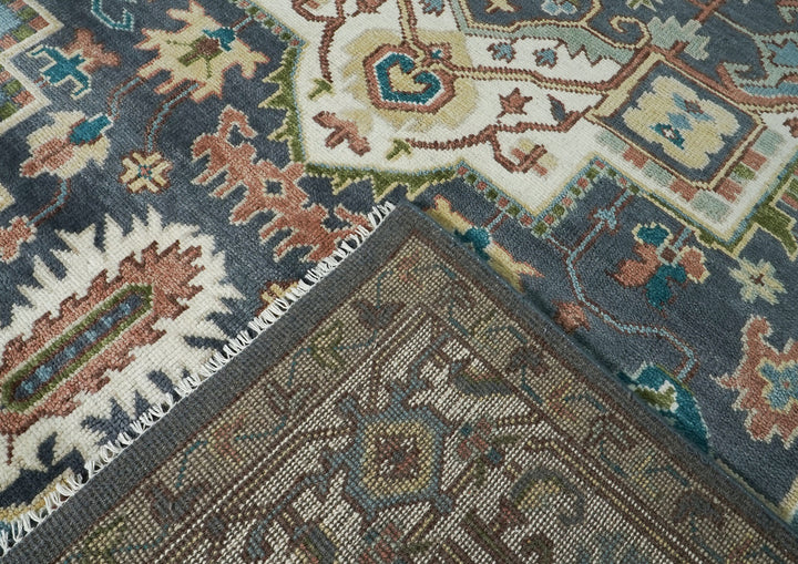 10x14 Blue, Ivory, Green Color Hand Knotted Oushak Wool  Oriental Rug