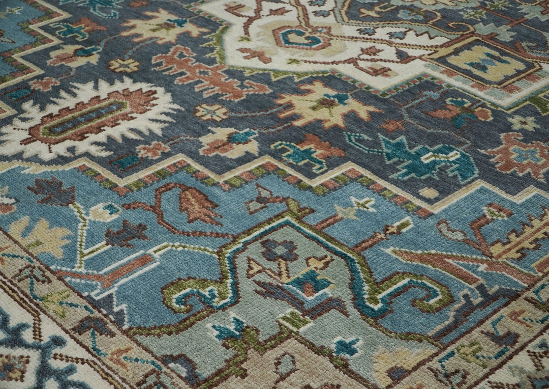 10x14 Blue, Ivory, Green Color Hand Knotted Oushak Wool  Oriental Rug