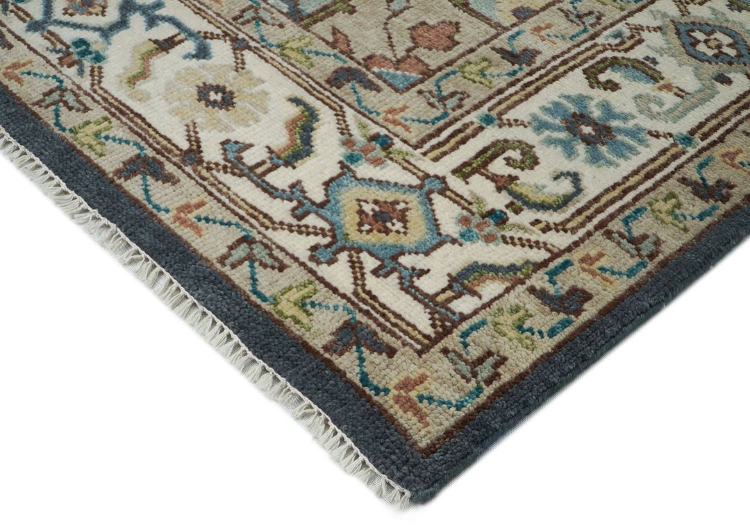 10x14 Blue, Ivory, Green Color Hand Knotted Oushak Wool  Oriental Rug