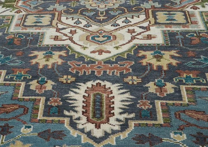 10x14 Blue, Ivory, Green Color Hand Knotted Oushak Wool  Oriental Rug