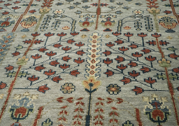 10x14 Slate, Rust, Blue Color Hand Knotted Oushak Wool Transitional Oriental Rug