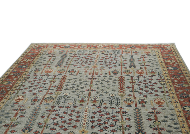 10x14 Slate, Rust, Blue Color Hand Knotted Oushak Wool Transitional Oriental Rug