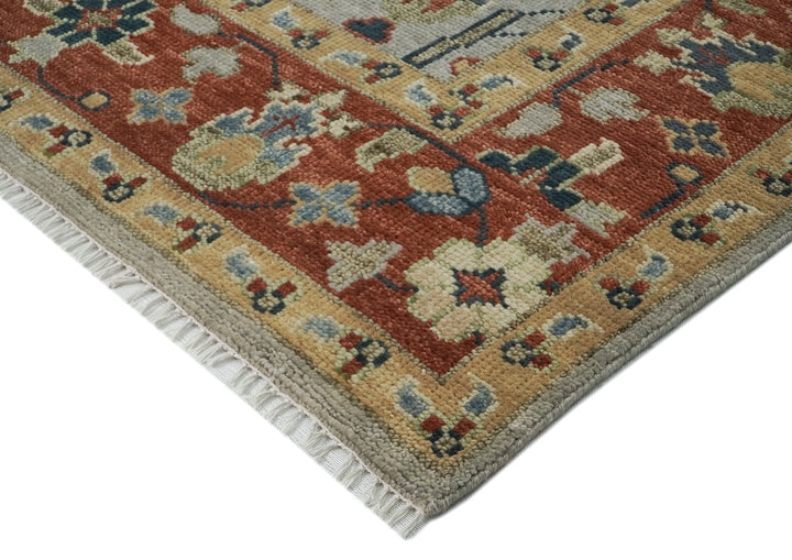 10x14 Slate, Rust, Blue Color Hand Knotted Oushak Wool Transitional Oriental Rug