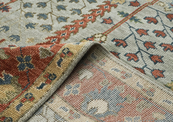 10x14 Slate, Rust, Blue Color Hand Knotted Oushak Wool Transitional Oriental Rug