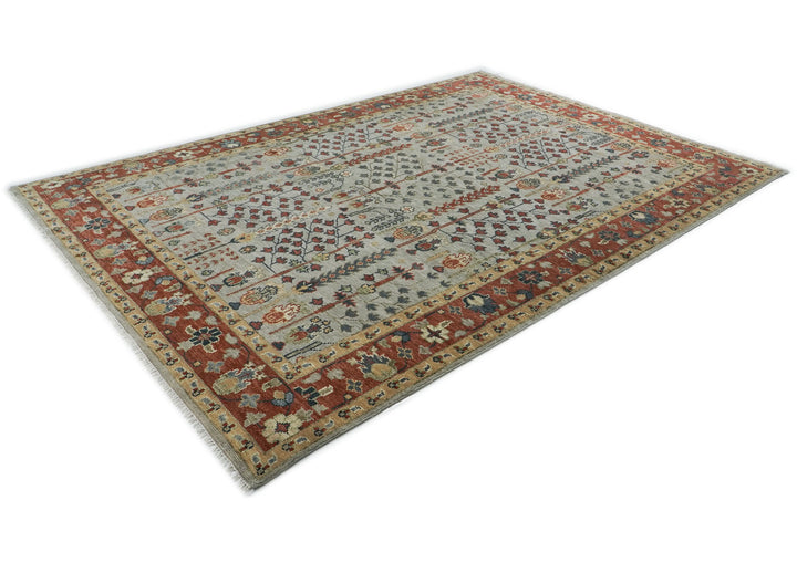 10x14 Slate, Rust, Blue Color Hand Knotted Oushak Wool Transitional Oriental Rug