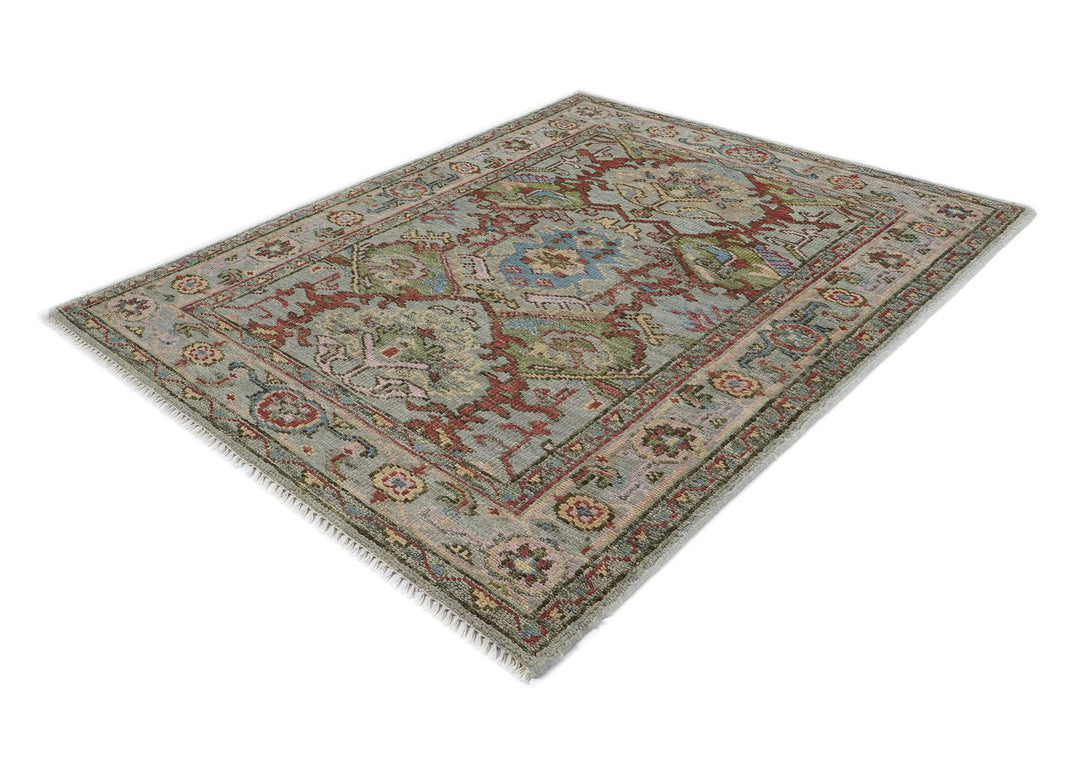 5x8 Moss, Gray, Rust Color Hand Knotted Oushak Wool  Oriental Rug