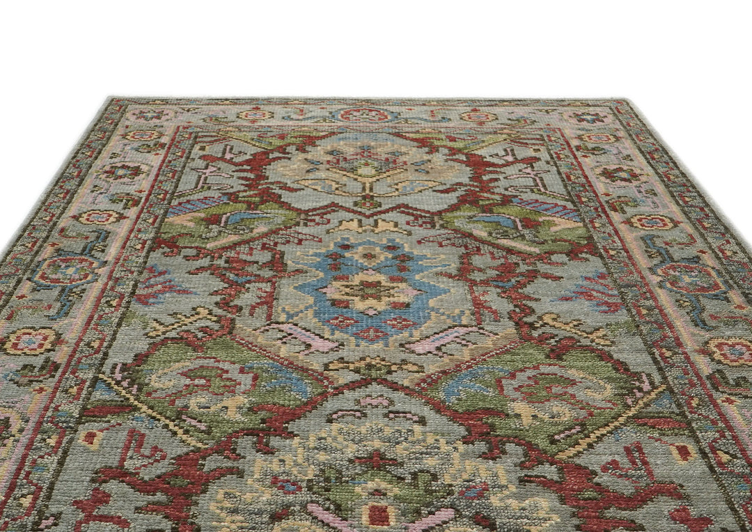 5x8 Moss, Gray, Rust Color Hand Knotted Oushak Wool  Oriental Rug