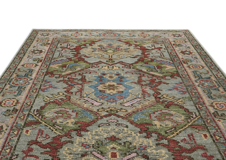 5x8 Moss, Gray, Rust Color Hand Knotted Oushak Wool  Oriental Rug