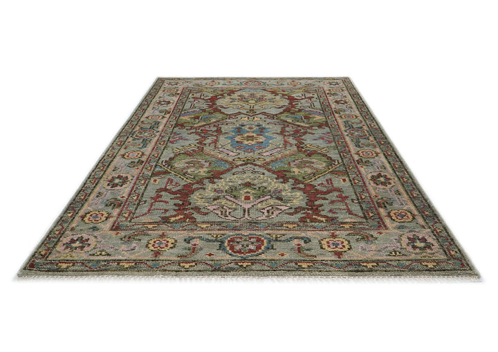 5x8 Moss, Gray, Rust Color Hand Knotted Oushak Wool  Oriental Rug