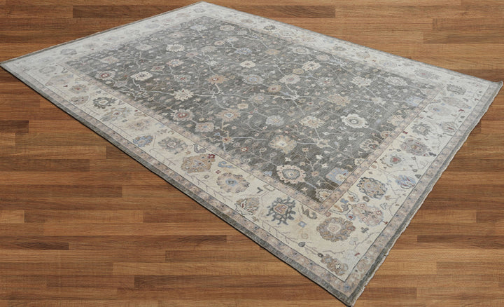 Celeste Rugs Hand Knotted 10x14 Wool Oriental Area Rug Gray Featuring a Timeless Turkish Oushak Design.
