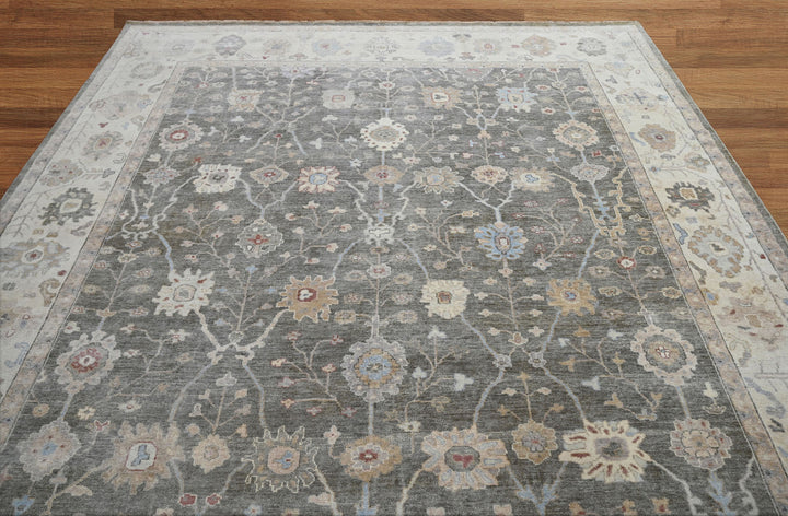 Celeste Rugs Hand Knotted 10x14 Wool Oriental Area Rug Gray Featuring a Timeless Turkish Oushak Design.
