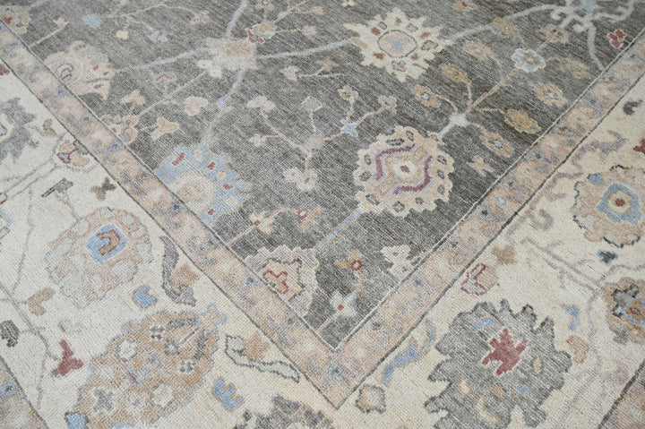 Celeste Rugs Hand Knotted 10x14 Wool Oriental Area Rug Gray Featuring a Timeless Turkish Oushak Design.