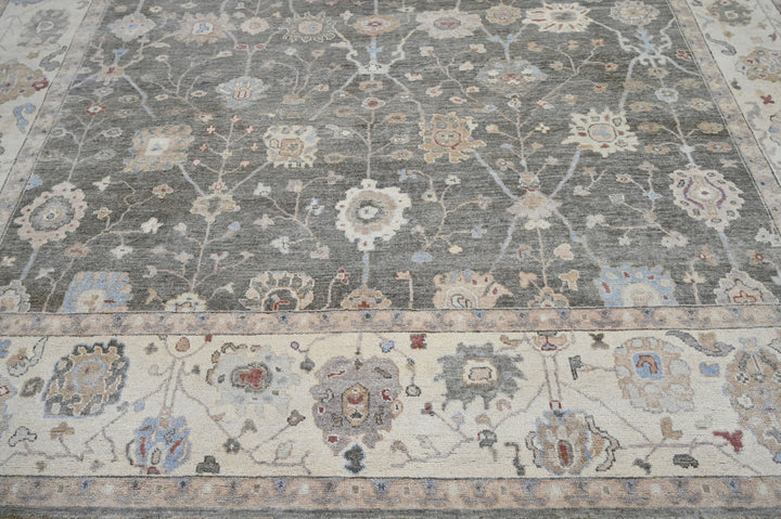 Celeste Rugs Hand Knotted 10x14 Wool Oriental Area Rug Gray Featuring a Timeless Turkish Oushak Design.