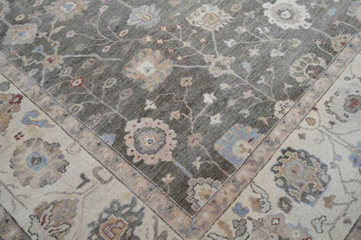 Celeste Rugs Hand Knotted 10x14 Wool Oriental Area Rug Gray Featuring a Timeless Turkish Oushak Design.