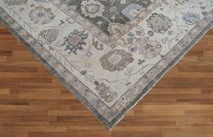 Celeste Rugs Hand Knotted 10x14 Wool Oriental Area Rug Gray Featuring a Timeless Turkish Oushak Design.