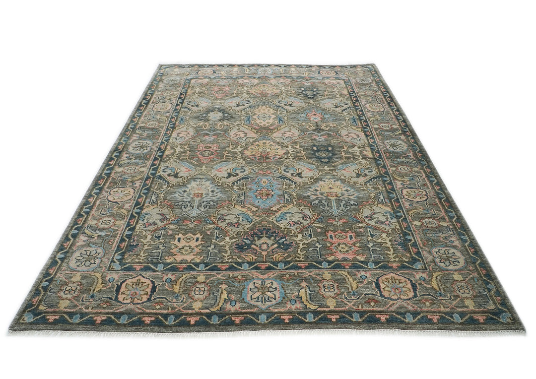 10x14 Gray, Blue, Beige Color Hand Knotted Oushak Wool Arts and Crafts Oriental Rug