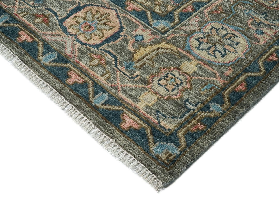10x14 Gray, Blue, Beige Color Hand Knotted Oushak Wool Arts and Crafts Oriental Rug