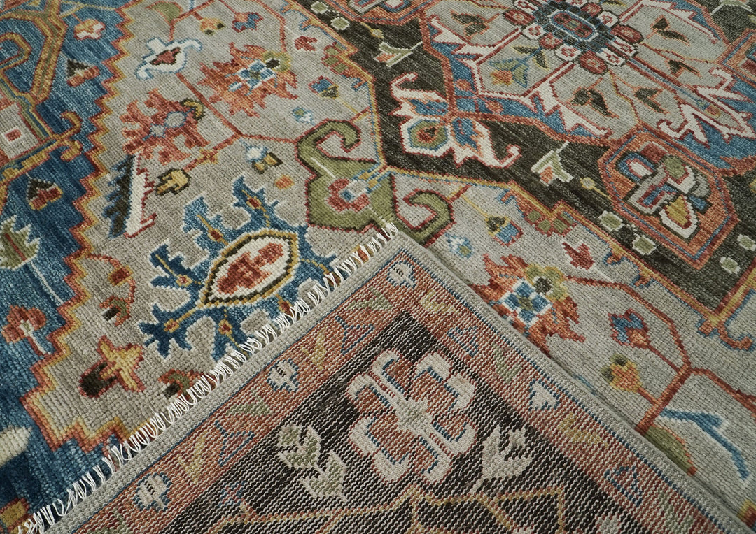 10x14 Gray, Green, Blue Color Hand Knotted Oushak Wool  Oriental Rug