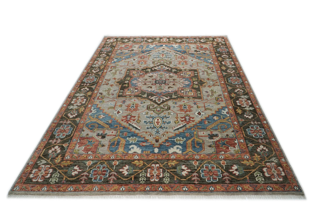 10x14 Gray, Green, Blue Color Hand Knotted Oushak Wool  Oriental Rug