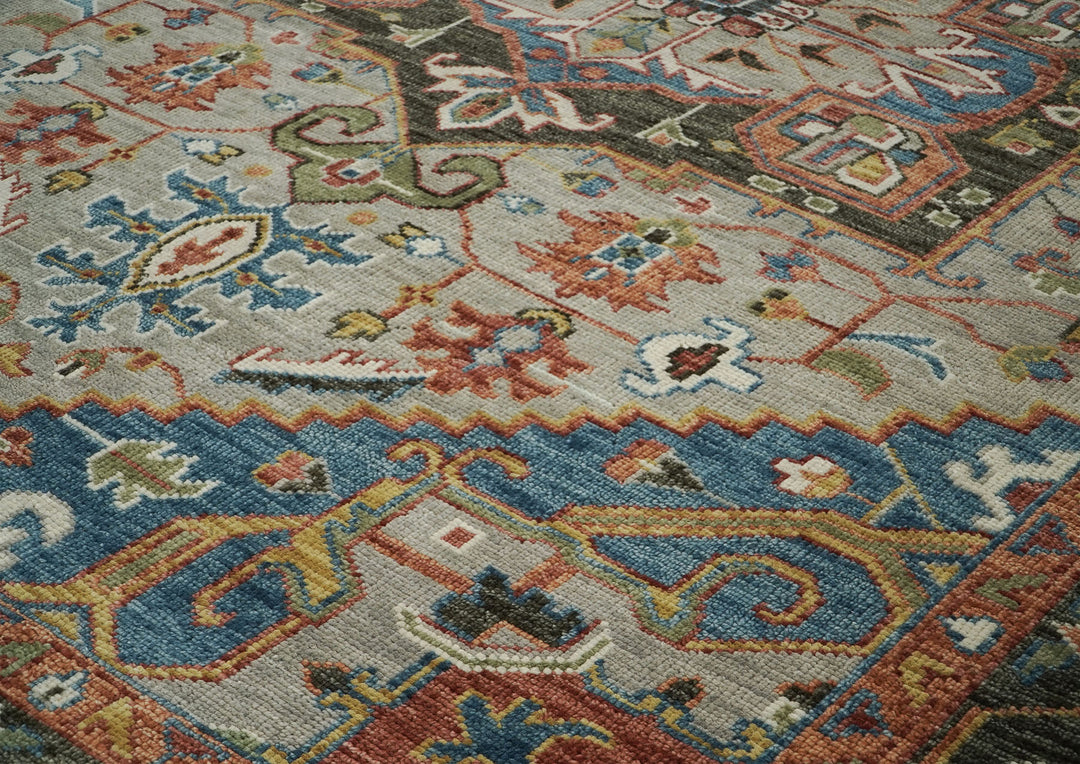 10x14 Gray, Green, Blue Color Hand Knotted Oushak Wool  Oriental Rug