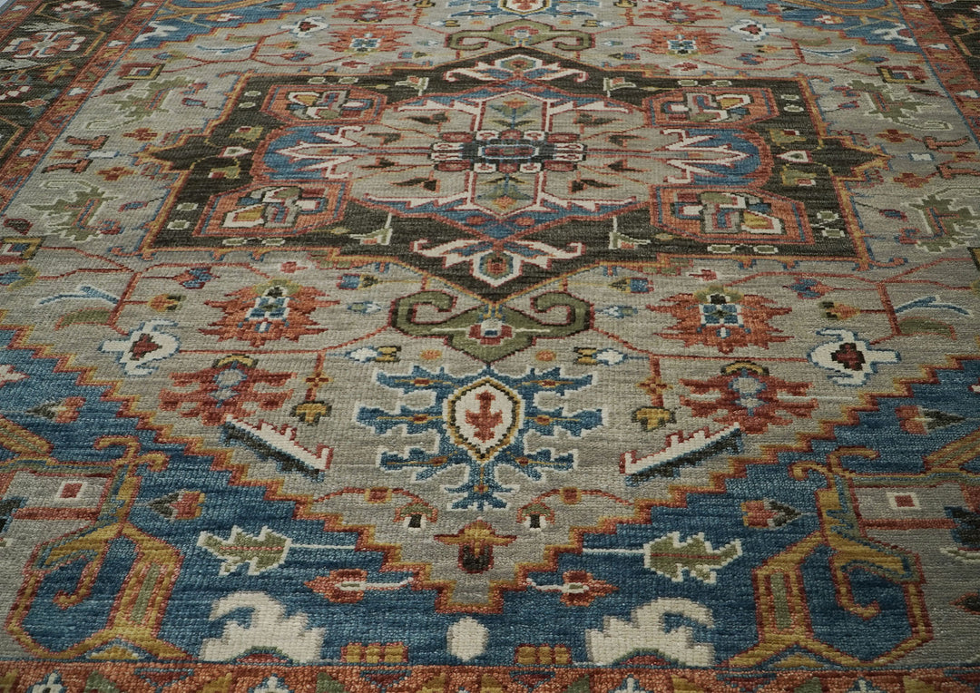 10x14 Gray, Green, Blue Color Hand Knotted Oushak Wool  Oriental Rug