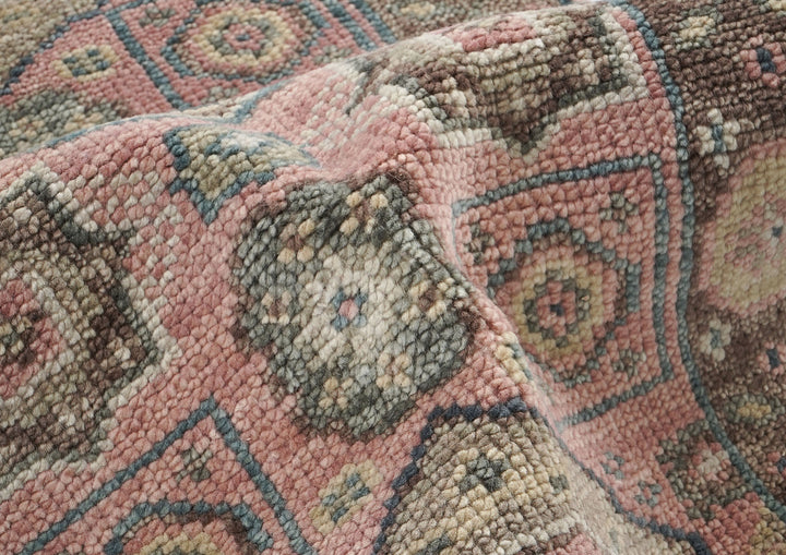 Runner Blush, Gray, Ivory Color Hand Knotted Oushak Wool Transitional Oriental Rug