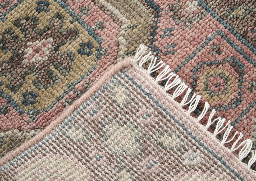 Runner Blush, Gray, Ivory Color Hand Knotted Oushak Wool Transitional Oriental Rug