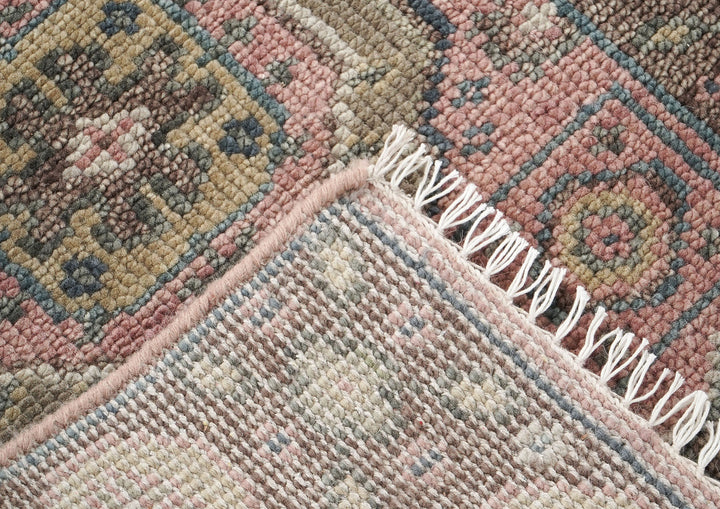 Runner Blush, Gray, Ivory Color Hand Knotted Oushak Wool Transitional Oriental Rug