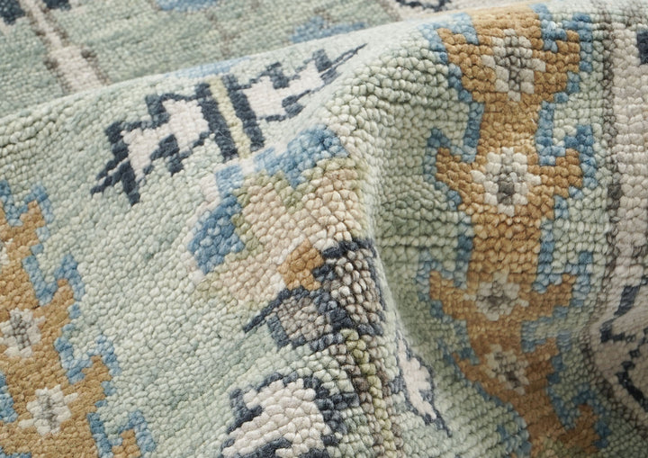 Runner Gray, Beige, Blue Color Hand Knotted Oushak Wool Transitional Oriental Rug