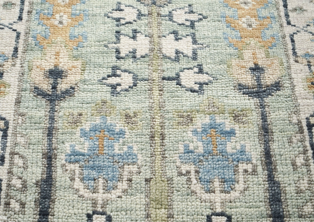 Runner Gray, Beige, Blue Color Hand Knotted Oushak Wool Transitional Oriental Rug