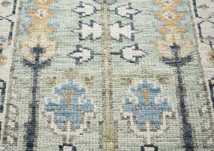 Runner Gray, Beige, Blue Color Hand Knotted Oushak Wool Transitional Oriental Rug