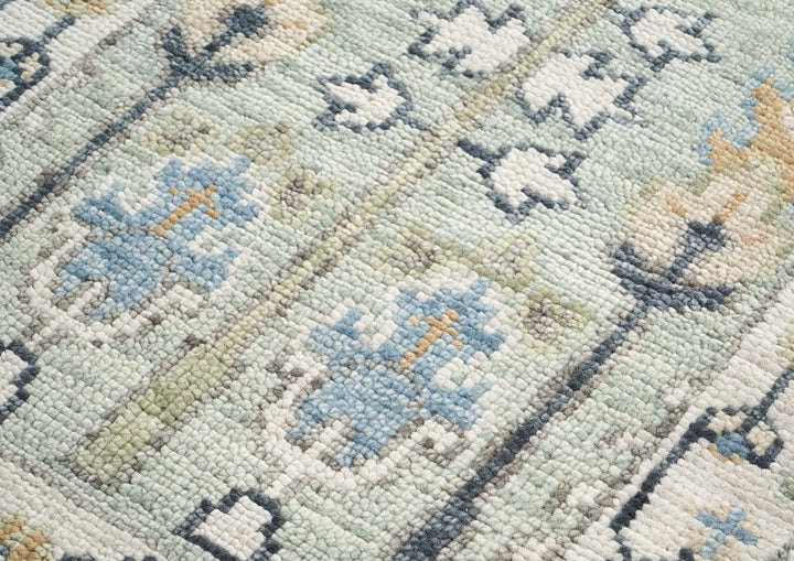 Runner Gray, Beige, Blue Color Hand Knotted Oushak Wool Transitional Oriental Rug