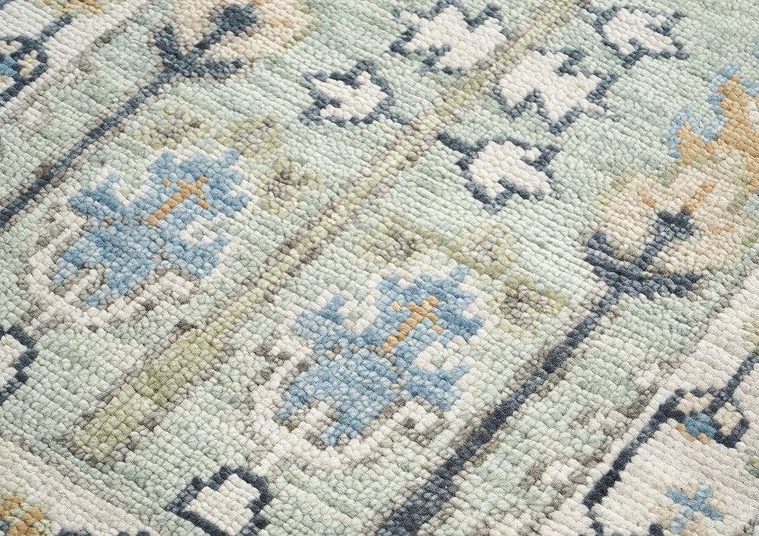Runner Gray, Beige, Blue Color Hand Knotted Oushak Wool Transitional Oriental Rug