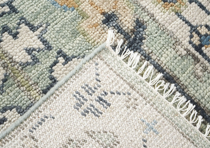 Runner Gray, Beige, Blue Color Hand Knotted Oushak Wool Transitional Oriental Rug