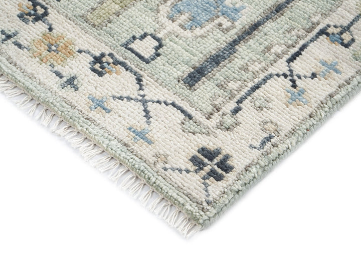 Runner Gray, Beige, Blue Color Hand Knotted Oushak Wool Transitional Oriental Rug