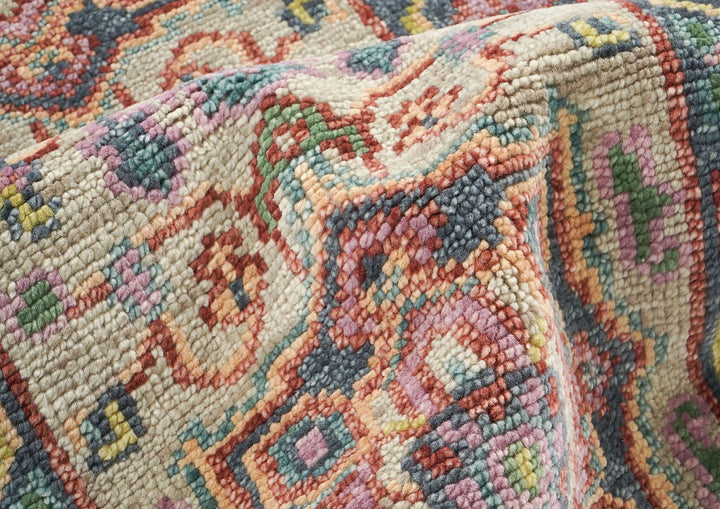 Runner Beige, Slate, Gold Color Hand Knotted Oushak Wool Traditional Oriental Rug