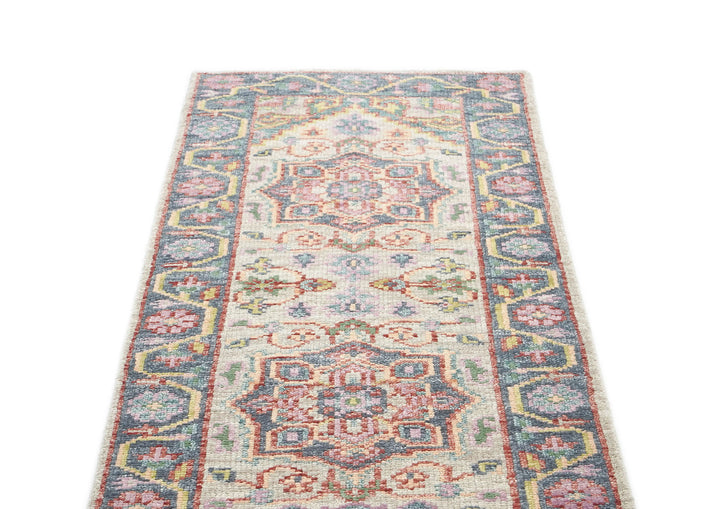 Runner Beige, Slate, Gold Color Hand Knotted Oushak Wool Traditional Oriental Rug