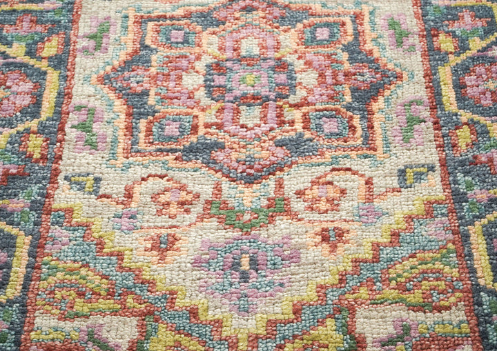 Runner Beige, Slate, Gold Color Hand Knotted Oushak Wool Traditional Oriental Rug