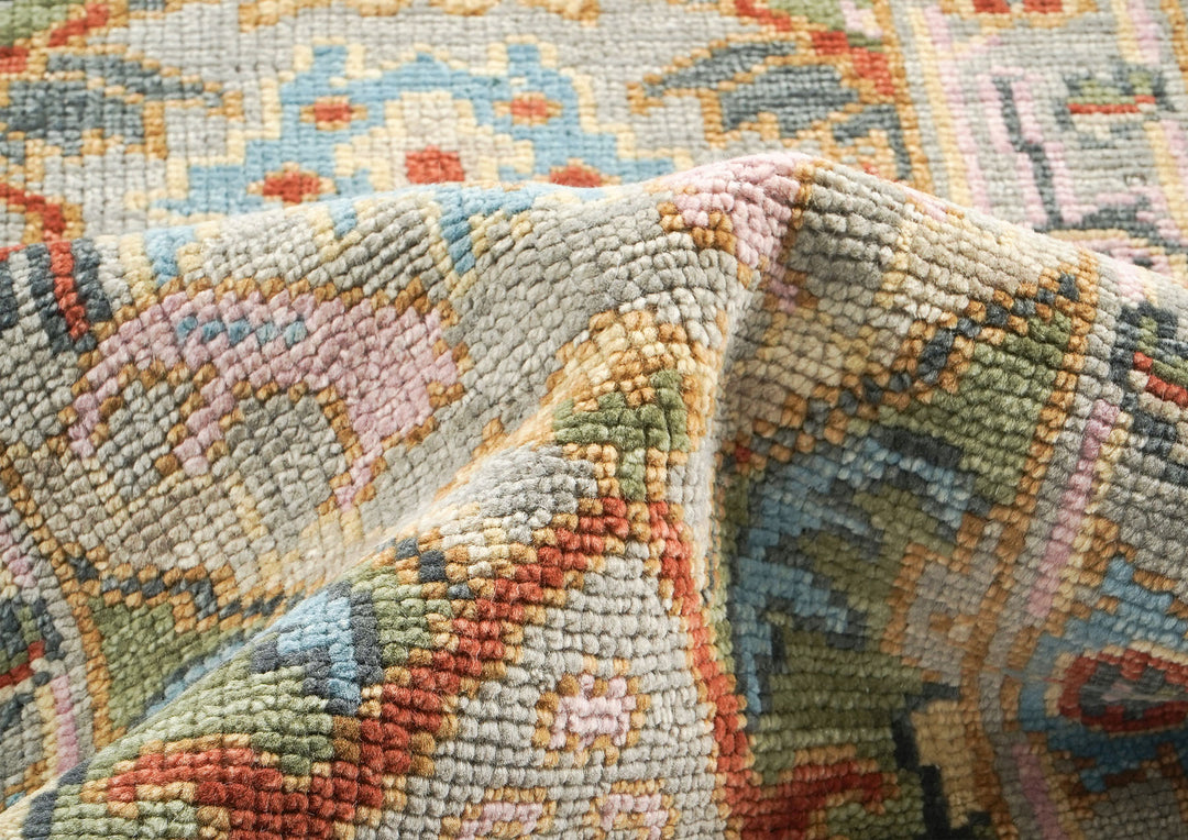 Runner Gray, Blush, Aqua Color Hand Knotted Oushak Wool Traditional Oriental Rug