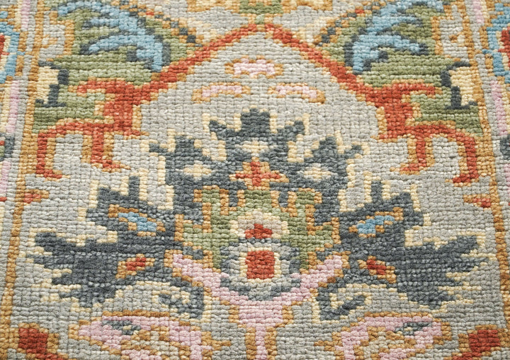 Runner Gray, Blush, Aqua Color Hand Knotted Oushak Wool Traditional Oriental Rug