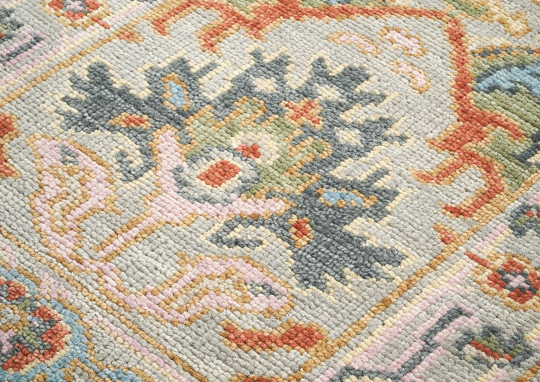 Runner Gray, Blush, Aqua Color Hand Knotted Oushak Wool Traditional Oriental Rug