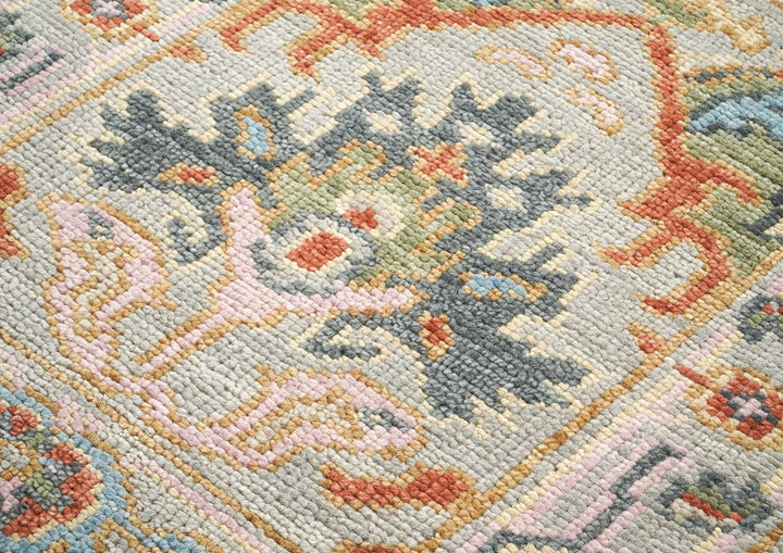 Runner Gray, Blush, Aqua Color Hand Knotted Oushak Wool Traditional Oriental Rug