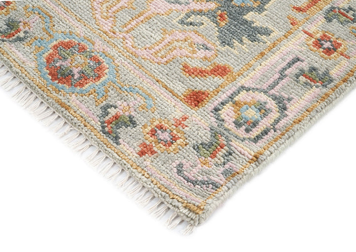 Runner Gray, Blush, Aqua Color Hand Knotted Oushak Wool Traditional Oriental Rug
