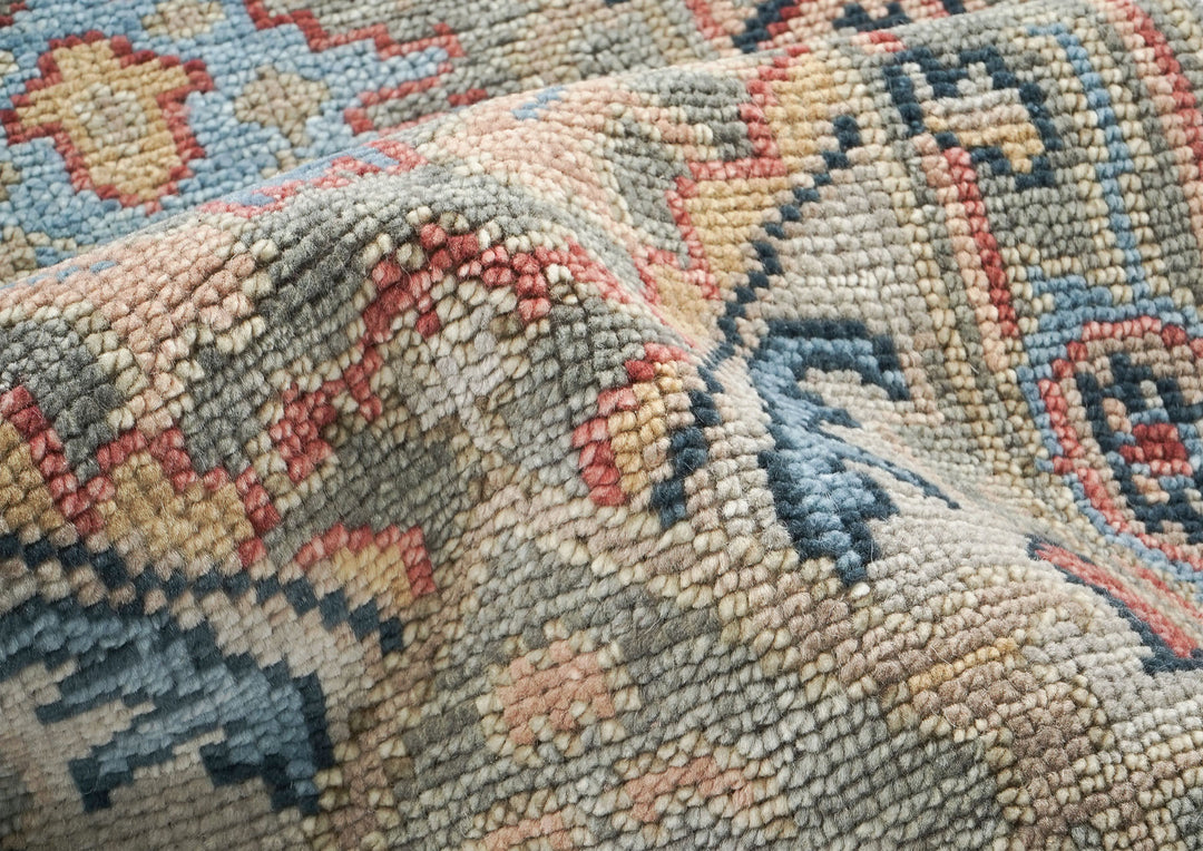 Runner Gray, Blush, Blue Color Hand Knotted Oushak Wool Arts & Crafts Oriental Rug